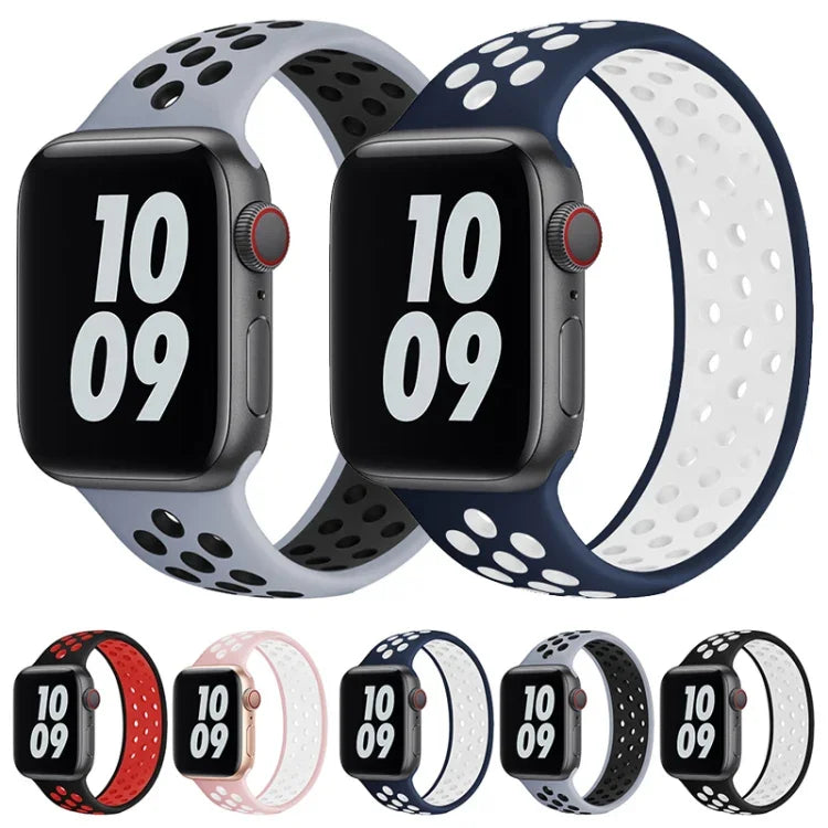 سوار ساعة من السيليكون المرن لسلسلة Apple Watch 6 و SE و 5 و 4 مقاس 44مم / 3 و 2 و 1 مقاس 42مم، 150مم (أسود أبيض)، 150مم (وردي فاتح أبيض)، 150مم (أزرق أبيض)، 160مم (وردي فاتح أبيض)