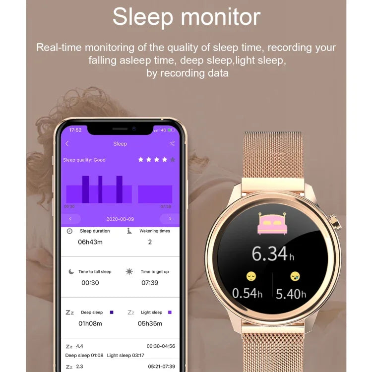 ساعة ذكية نسائية F80 بشاشة TFT ملونة مقاس 1.3 بوصة، مقاومة للماء بمعيار IP68، تدعم مراقبة درجة حرارة الجسم / مراقبة ضغط الدم / تذكير دورة الحيض