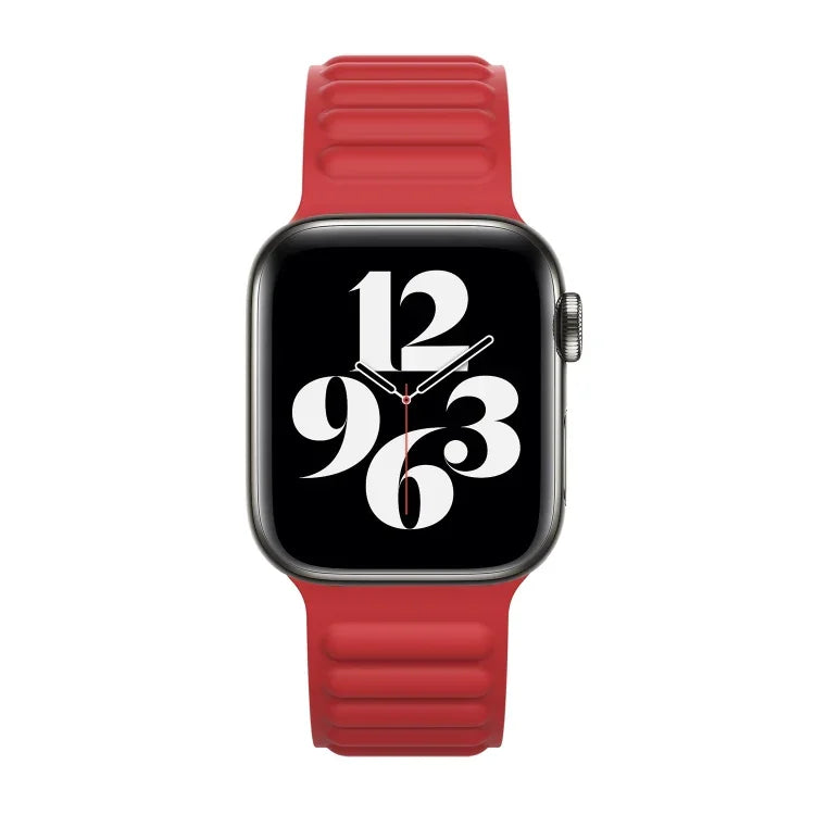 سوار ساعة بسلسلة مغناطيسية من السيليكون لسلسلة Apple Watch 6 و SE و 5 و 4 مقاس 44مم / 3 و 2 و 1 مقاس 42مم، لسلسلة Apple Watch 7 مقاس 45مم / 6 و SE و 5 و 4 مقاس 44مم / 3 و 2 و 1 مقاس 42مم
