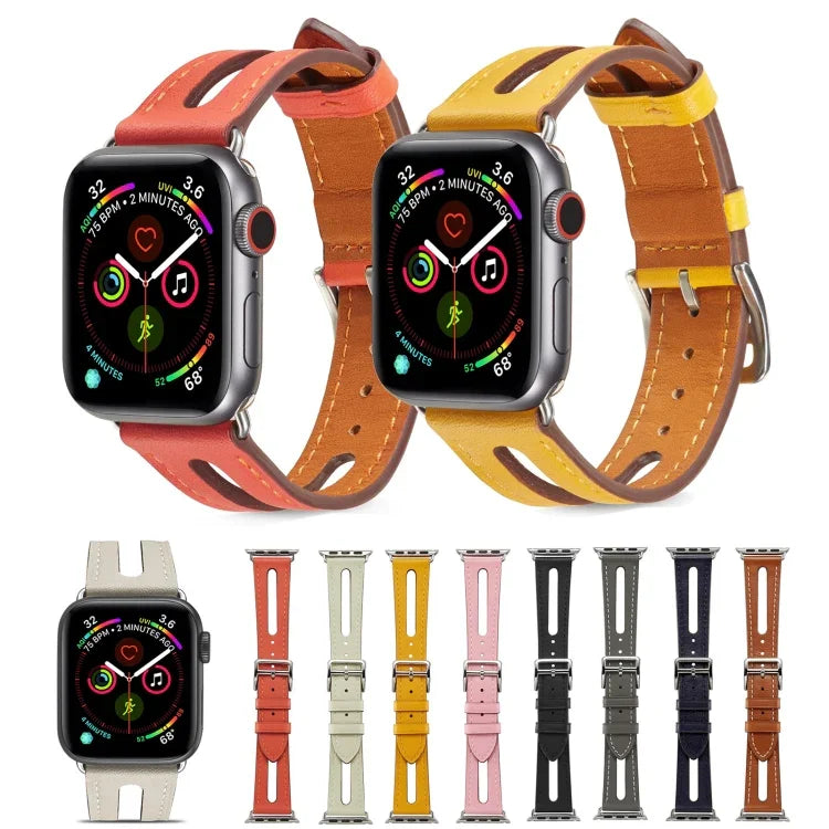 سوار ساعة من جلد عالي الجودة لسلسلة Apple Watch 6 و SE و 5 و 4 بمقاس 40مم / 3 و 2 و 1 بمقاس 38مم