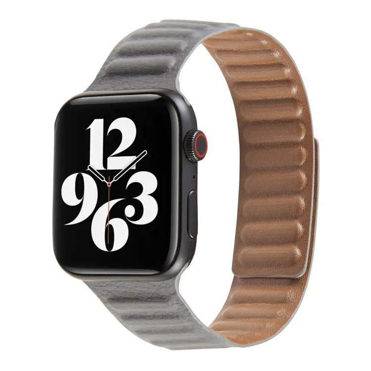 سوار ساعة من الجلد بحلقة لسلسلة Apple Watch 6 و SE و 5 و 4 بمقاس 40مم / 3 و 2 و 1 بمقاس 38مم، لسلسلة Apple Watch 7 بمقاس 41مم / 6 و SE و 5 و 4 بمقاس 40مم / 3 و 2 و 1 بمقاس 38مم