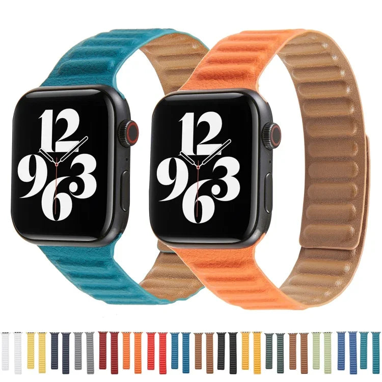 سوار ساعة من الجلد بحلقة لسلسلة Apple Watch 6 و SE و 5 و 4 بمقاس 40مم / 3 و 2 و 1 بمقاس 38مم، لسلسلة Apple Watch 7 بمقاس 41مم / 6 و SE و 5 و 4 بمقاس 40مم / 3 و 2 و 1 بمقاس 38مم