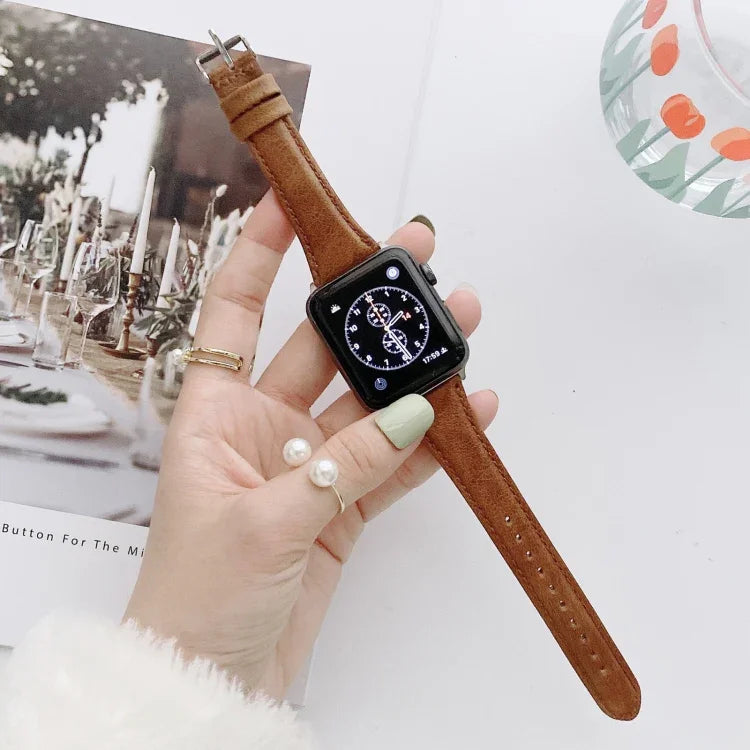 أساور ساعة جلدية صغيرة وجميلة مزدوجة الوجه قابلة للاستبدال لسلسلة Apple Watch 6 و SE و 5 و 4 مقاس 40مم / 3 و 2 و 1 مقاس 38مم