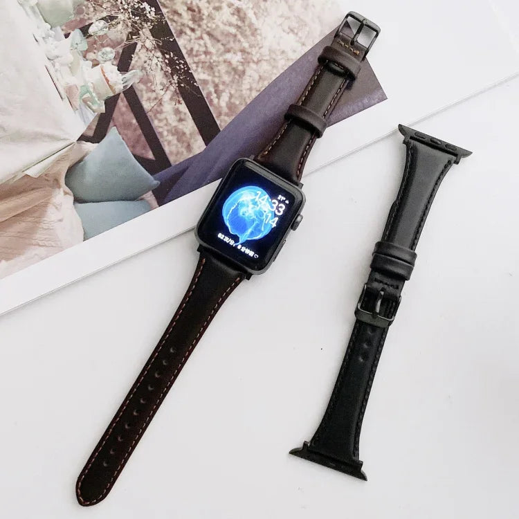 Small Pretty Waist Double-sided Leather Replacement Watchbands For Apple Watch Series 6 & SE & 5 & 4 40mm / 3 & 2 & 1 38mm