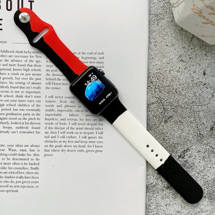 أساور ساعة سيليكون بألوان متناسقة قابلة للاستبدال لسلسلة Apple Watch 6 و SE و 5 و 4 مقاس 44مم / 3 و 2 و 1 مقاس 42مم، لسلسلة Apple Watch 44مم/42مم (أسود+أحمر+أبيض)، لسلسلة Apple Watch 44مم/42مم (أزرق فاتح+أزرق غامق+أصفر)