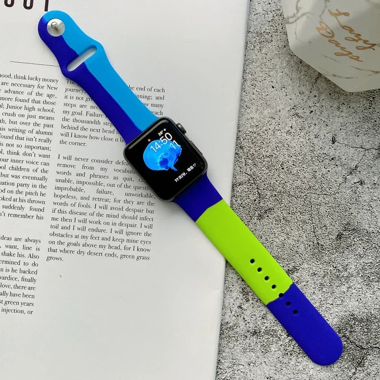 أساور ساعة سيليكون بألوان متناسقة قابلة للاستبدال لسلسلة Apple Watch 6 و SE و 5 و 4 مقاس 44مم / 3 و 2 و 1 مقاس 42مم، لسلسلة Apple Watch 44مم/42مم (أسود+أحمر+أبيض)، لسلسلة Apple Watch 44مم/42مم (أزرق فاتح+أزرق غامق+أصفر)