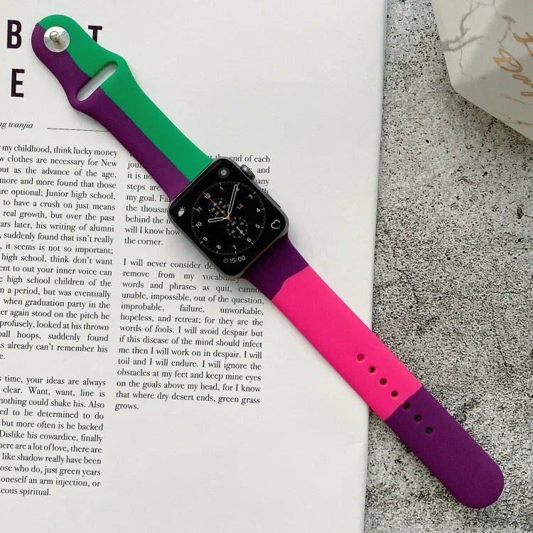 أساور ساعة سيليكون بألوان متناسقة قابلة للاستبدال لسلسلة Apple Watch 6 و SE و 5 و 4 مقاس 44مم / 3 و 2 و 1 مقاس 42مم، لسلسلة Apple Watch 44مم/42مم (أسود+أحمر+أبيض)، لسلسلة Apple Watch 44مم/42مم (أزرق فاتح+أزرق غامق+أصفر)