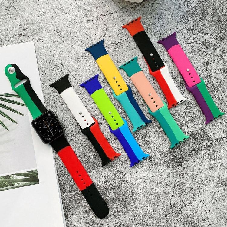 أساور ساعة سيليكون بألوان متناسقة قابلة للاستبدال لسلسلة Apple Watch 6 و SE و 5 و 4 مقاس 44مم / 3 و 2 و 1 مقاس 42مم، لسلسلة Apple Watch 44مم/42مم (أسود+أحمر+أبيض)، لسلسلة Apple Watch 44مم/42مم (أزرق فاتح+أزرق غامق+أصفر)