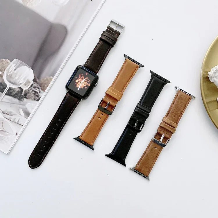 أساور ساعة جلدية بنمط جلد الحصان المجنون + ملمس مسطح قابلة للاستبدال لسلسلة Apple Watch 6 و SE و 5 و 4 مقاس 40مم / 3 و 2 و 1 مقاس 38مم، لسلسلة Apple Watch 7 مقاس 41مم / 6 و SE و 5 و 4 مقاس 40مم / 3 و 2 و 1 مقاس 38مم