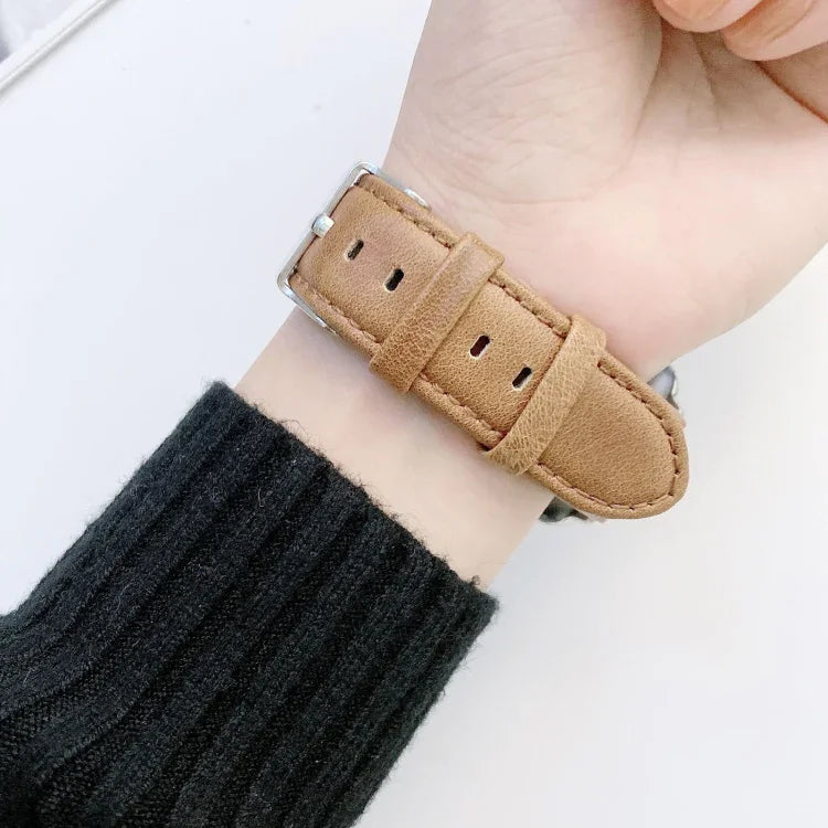 أساور ساعة جلدية بنمط جلد الحصان المجنون + ملمس مسطح قابلة للاستبدال لسلسلة Apple Watch 6 و SE و 5 و 4 مقاس 40مم / 3 و 2 و 1 مقاس 38مم، لسلسلة Apple Watch 7 مقاس 41مم / 6 و SE و 5 و 4 مقاس 40مم / 3 و 2 و 1 مقاس 38مم