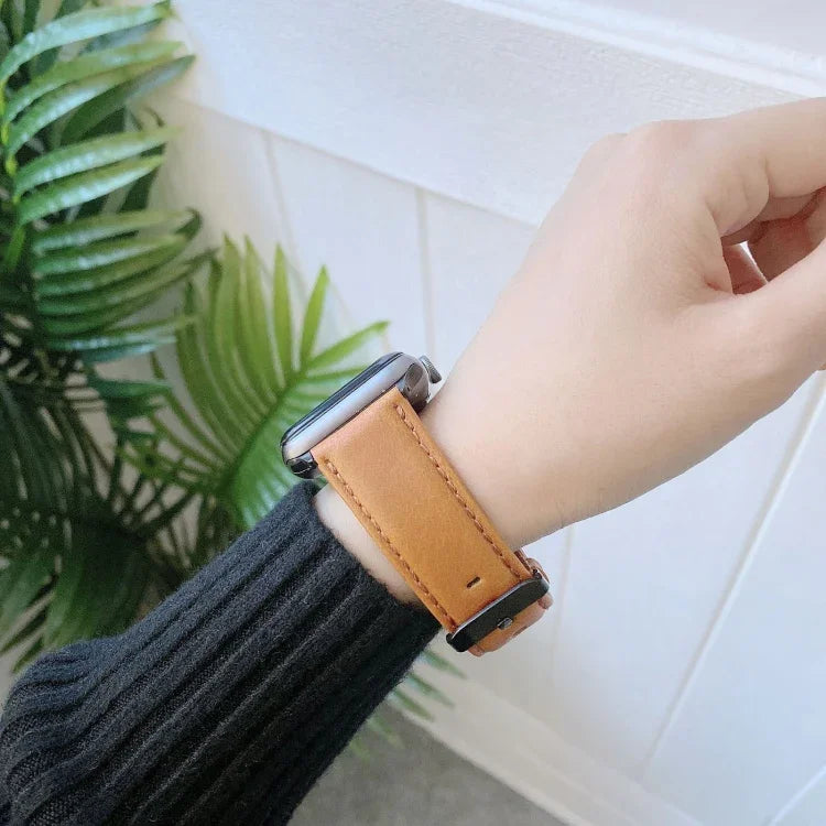 أساور ساعة جلدية بنمط جلد الحصان المجنون + ملمس مسطح قابلة للاستبدال لسلسلة Apple Watch 6 و SE و 5 و 4 مقاس 40مم / 3 و 2 و 1 مقاس 38مم، لسلسلة Apple Watch 7 مقاس 41مم / 6 و SE و 5 و 4 مقاس 40مم / 3 و 2 و 1 مقاس 38مم