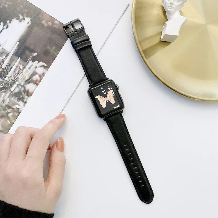 أساور ساعة جلدية بنمط جلد الحصان المجنون + ملمس مسطح قابلة للاستبدال لسلسلة Apple Watch 6 و SE و 5 و 4 مقاس 40مم / 3 و 2 و 1 مقاس 38مم، لسلسلة Apple Watch 7 مقاس 41مم / 6 و SE و 5 و 4 مقاس 40مم / 3 و 2 و 1 مقاس 38مم
