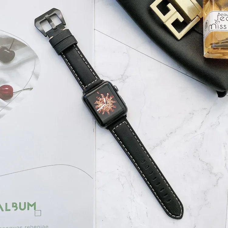 أساور ساعة جلدية قابلة للاستبدال بإبزيم كبير الرأس لسلسلة Apple Watch 6 و SE و 5 و 4 مقاس 44مم / 3 و 2 و 1 مقاس 42مم، لسلسلة Apple Watch Ultra مقاس 49مم / سلسلة 8 و 7 مقاس 45مم / SE 2 و 6 و SE و 5 و 4 مقاس 44مم / 3 و 2 و 1 مقاس 42مم
