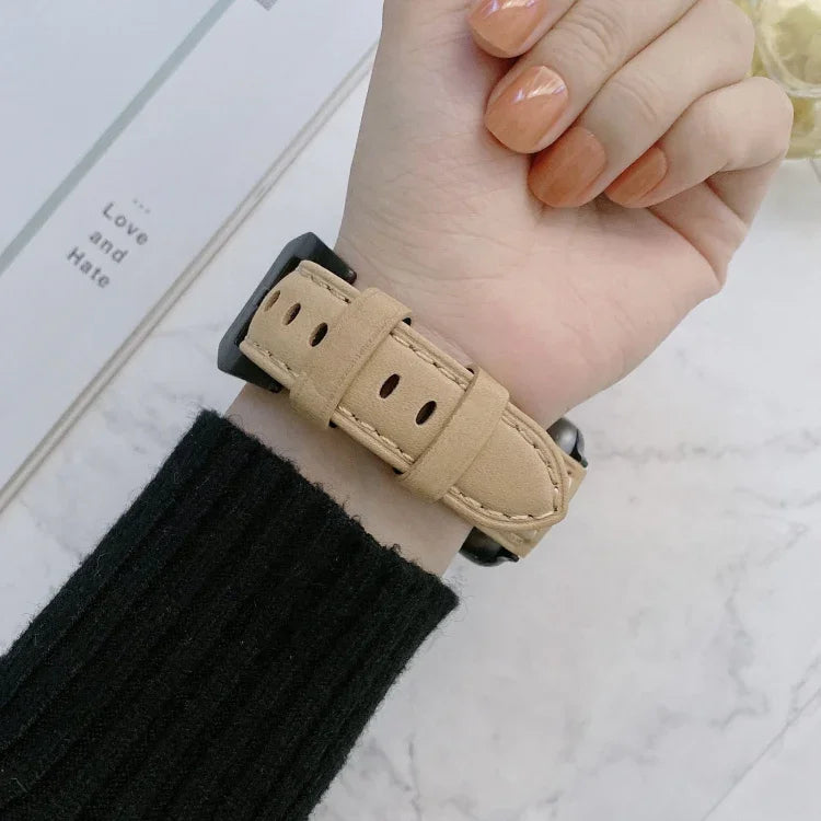 أساور ساعة جلدية قابلة للاستبدال بإبزيم كبير الرأس لسلسلة Apple Watch 6 و SE و 5 و 4 مقاس 40مم / 3 و 2 و 1 مقاس 38مم، لسلسلة Apple Watch 8 و 7 مقاس 41مم / SE 2 و 6 و SE و 5 و 4 مقاس 40مم / 3 و 2 و 1 مقاس 38مم