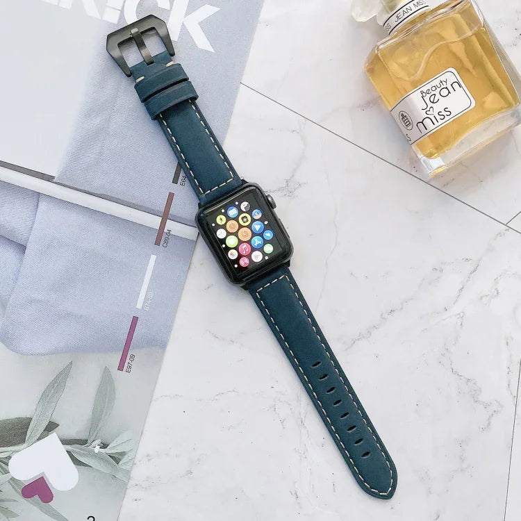 أساور ساعة جلدية قابلة للاستبدال بإبزيم كبير الرأس لسلسلة Apple Watch 6 و SE و 5 و 4 مقاس 40مم / 3 و 2 و 1 مقاس 38مم، لسلسلة Apple Watch 8 و 7 مقاس 41مم / SE 2 و 6 و SE و 5 و 4 مقاس 40مم / 3 و 2 و 1 مقاس 38مم