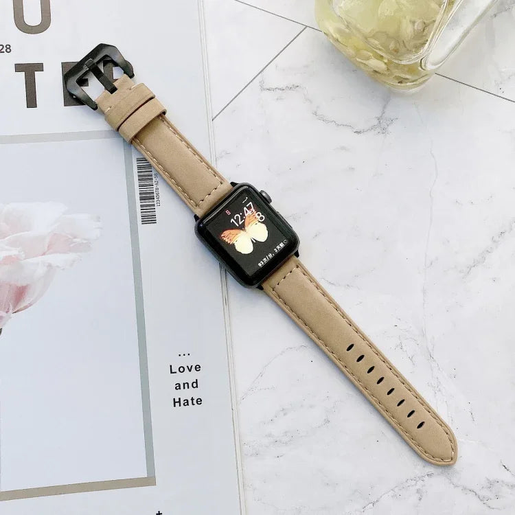 أساور ساعة جلدية قابلة للاستبدال بإبزيم كبير الرأس لسلسلة Apple Watch 6 و SE و 5 و 4 مقاس 40مم / 3 و 2 و 1 مقاس 38مم، لسلسلة Apple Watch 8 و 7 مقاس 41مم / SE 2 و 6 و SE و 5 و 4 مقاس 40مم / 3 و 2 و 1 مقاس 38مم