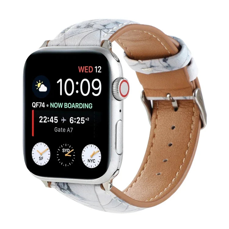 سوار ساعة من الجلد المطبوع بنمط رخامي عرقي لسلسلة Apple Watch 6 و SE و 5 و 4 بمقاس 44مم / 3 و 2 و 1 بمقاس 42مم، 5 و 4 بمقاس 40مم / 3 و 2 و 1 بمقاس 38مم
