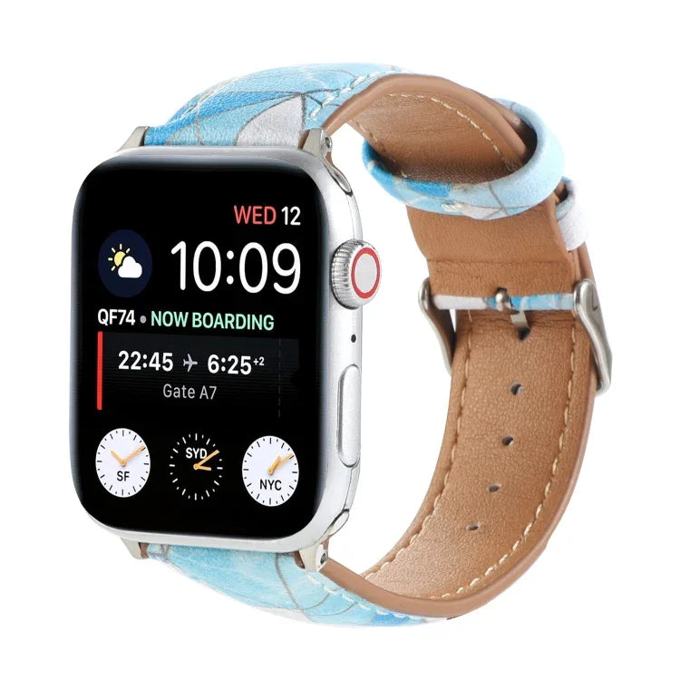 سوار ساعة من الجلد المطبوع بنمط رخامي عرقي لسلسلة Apple Watch 6 و SE و 5 و 4 بمقاس 44مم / 3 و 2 و 1 بمقاس 42مم، 5 و 4 بمقاس 40مم / 3 و 2 و 1 بمقاس 38مم