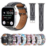 سوار ساعة من الجلد المطبوع بنمط رخامي عرقي لسلسلة Apple Watch 6 و SE و 5 و 4 بمقاس 44مم / 3 و 2 و 1 بمقاس 42مم، 5 و 4 بمقاس 40مم / 3 و 2 و 1 بمقاس 38مم