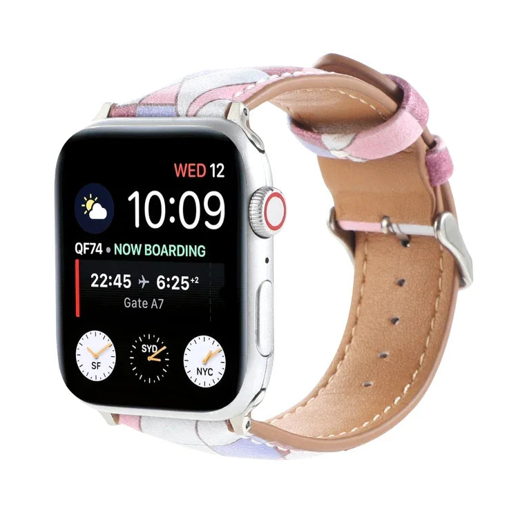 سوار ساعة من الجلد المطبوع بنمط رخامي عرقي لسلسلة Apple Watch 6 و SE و 5 و 4 بمقاس 44مم / 3 و 2 و 1 بمقاس 42مم، 5 و 4 بمقاس 40مم / 3 و 2 و 1 بمقاس 38مم