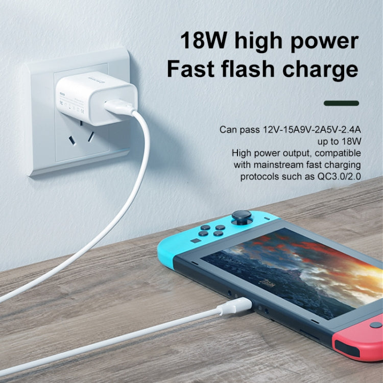 شاحن سريع WK WP-U57 بقوة 18 واط QC3.0 + كابل بيانات USB إلى Type-C / USB-C، قابس الولايات المتحدة