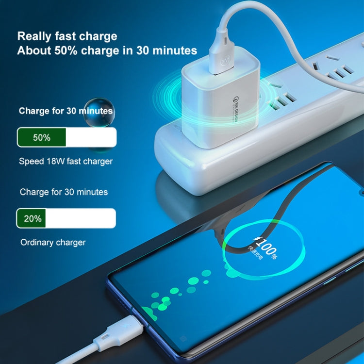 شاحن سريع WK WP-U57 بقوة 18 واط QC3.0 + كابل بيانات USB إلى Type-C / USB-C، قابس الولايات المتحدة