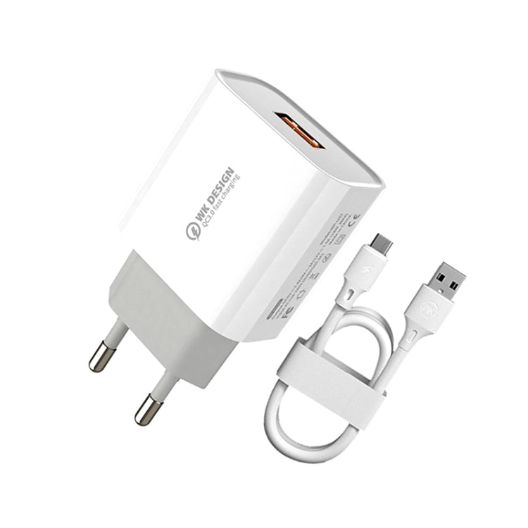 شاحن سريع WK WP-U57 Max بقوة 18 واط Maxspeed QC3.0 + كابل بيانات USB إلى 8 سنون، قابس الولايات المتحدة، قابس الاتحاد الأوروبي