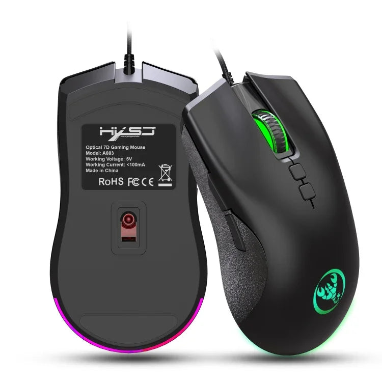 فأرة ألعاب سلكية ميكانيكية HXSJ A883 بـ 7 أزرار ودقة 6400 DPI مع إضاءة RGB