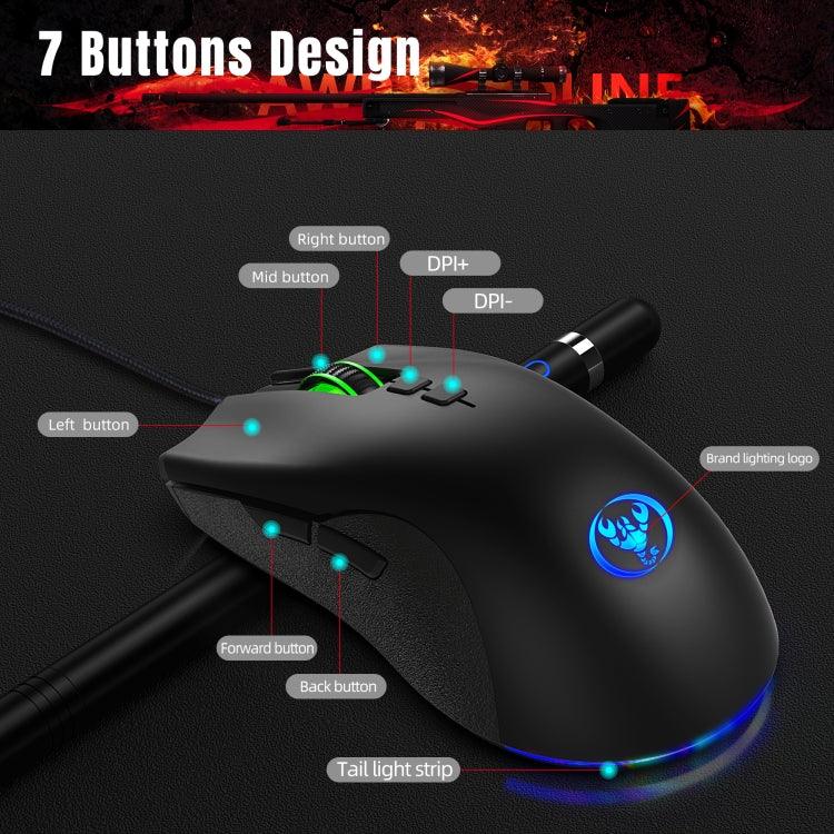 فأرة ألعاب سلكية ميكانيكية HXSJ A883 بـ 7 أزرار ودقة 6400 DPI مع إضاءة RGB