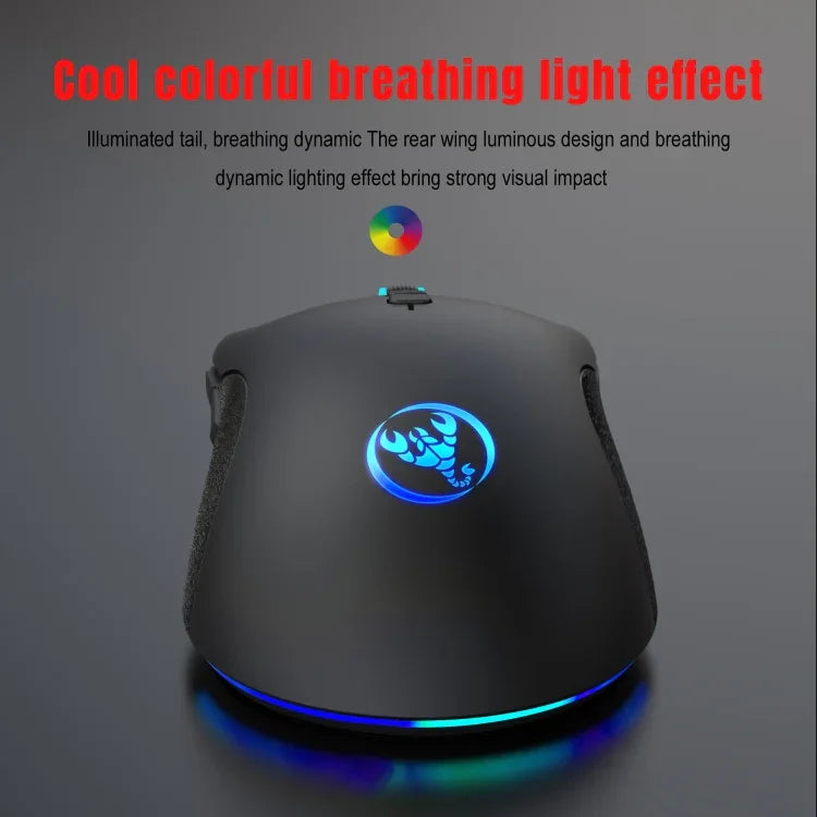 فأرة ألعاب سلكية ميكانيكية HXSJ A883 بـ 7 أزرار ودقة 6400 DPI مع إضاءة RGB