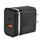 شاحن سفر سريع RSY بمنافذ USB وUSB-C / Type-C مزدوجة، قابس الولايات المتحدة، قابس الاتحاد الأوروبي