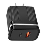 شاحن سفر سريع RSY بمنافذ USB وUSB-C / Type-C مزدوجة، قابس الولايات المتحدة، قابس الاتحاد الأوروبي
