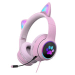 سماعة رأس قابلة للطي بتصميم أذن قطة مع LED وميكروفون، منفذ USB + 3.5 مم، طراز AKZ-022