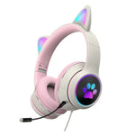 سماعة رأس قابلة للطي بتصميم أذن قطة مع LED وميكروفون، منفذ USB + 3.5 مم، طراز AKZ-022