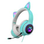سماعة رأس قابلة للطي بتصميم أذن قطة مع LED وميكروفون، منفذ USB + 3.5 مم، طراز AKZ-022