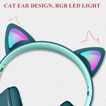 سماعة رأس قابلة للطي بتصميم أذن قطة مع LED وميكروفون، منفذ USB + 3.5 مم، طراز AKZ-022