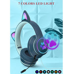 سماعة رأس قابلة للطي بتصميم أذن قطة مع LED وميكروفون، منفذ USB + 3.5 مم، طراز AKZ-022
