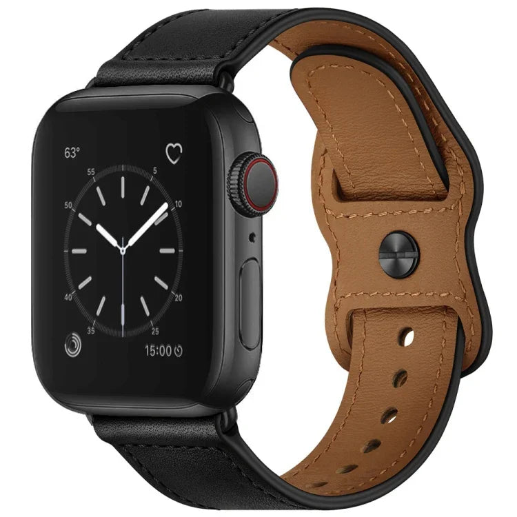 سوار ساعة من الجلد ذو فتحتين لسلسلة Apple Watch 6 و SE و 5 و 4 بمقاس 44مم / 3 و 2 و 1 بمقاس 42مم، 5 و 4 بمقاس 40مم / 3 و 2 و 1 بمقاس 38مم