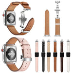أحزمة ساعات بديلة من الجلد الأصلي مع إبزيم فراشة فضي لسلسلة Apple Watch 6 و SE و 5 و 4 بمقاس 44مم / 3 و 2 و 1 بمقاس 42مم، إبزيم فضي لسلسلة Apple Watch 7 بمقاس 45مم / 6 و SE و 5 و 4 بمقاس 44مم / 3 و 2 و 1 بمقاس 42مم