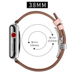 أحزمة ساعات بديلة من الجلد الطبيعي مع إبزيم فراشة فضي لسلسلة Apple Watch 6 و SE و 5 و 4 مقاس 40مم / 3 و 2 و 1 مقاس 38مم، إبزيم فضي لسلسلة Apple Watch 7 مقاس 41مم / 6 و SE و 5 و 4 مقاس 40مم / 3 و 2 و 1 مقاس 38مم