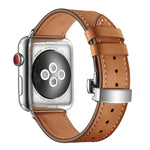 أحزمة ساعات بديلة من الجلد الطبيعي مع إبزيم فراشة فضي لسلسلة Apple Watch 6 و SE و 5 و 4 مقاس 40مم / 3 و 2 و 1 مقاس 38مم، إبزيم فضي لسلسلة Apple Watch 7 مقاس 41مم / 6 و SE و 5 و 4 مقاس 40مم / 3 و 2 و 1 مقاس 38مم