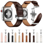 أحزمة ساعات بديلة من الجلد الطبيعي مع إبزيم فراشة فضي لسلسلة Apple Watch 6 و SE و 5 و 4 مقاس 40مم / 3 و 2 و 1 مقاس 38مم، إبزيم فضي لسلسلة Apple Watch 7 مقاس 41مم / 6 و SE و 5 و 4 مقاس 40مم / 3 و 2 و 1 مقاس 38مم