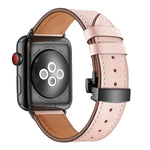 أحزمة ساعات بديلة من الجلد الطبيعي مع إبزيم فراشة أسود لسلسلة Apple Watch 6 و SE و 5 و 4 مقاس 44مم / 3 و 2 و 1 مقاس 42مم، إبزيم أسود لسلسلة Apple Watch 7 مقاس 45مم / 6 و SE و 5 و 4 مقاس 44مم / 3 و 2 و 1 مقاس 42مم