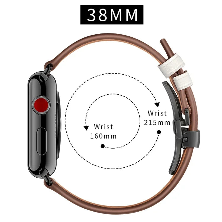 أحزمة ساعات بديلة من الجلد الطبيعي مع إبزيم فراشة أسود لسلسلة Apple Watch 6 و SE و 5 و 4 مقاس 40مم / 3 و 2 و 1 مقاس 38مم، إبزيم أسود لسلسلة Apple Watch 8 و 7 مقاس 41مم / SE 2 و 6 و SE و 5 و 4 مقاس 40مم / 3 و 2 و 1 مقاس 38مم