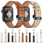 أحزمة ساعات بديلة من الجلد الطبيعي مع إبزيم فراشة أسود لسلسلة Apple Watch 6 و SE و 5 و 4 مقاس 40مم / 3 و 2 و 1 مقاس 38مم، إبزيم أسود لسلسلة Apple Watch 8 و 7 مقاس 41مم / SE 2 و 6 و SE و 5 و 4 مقاس 40مم / 3 و 2 و 1 مقاس 38مم