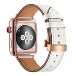 أحزمة ساعات بديلة من الجلد الطبيعي مع إبزيم فراشة ذهبي وردي لسلسلة Apple Watch 6 و SE و 5 و 4 مقاس 40مم / 3 و 2 و 1 مقاس 38مم، إبزيم ذهبي وردي لسلسلة Apple Watch 7 مقاس 41مم / 6 و SE و 5 و 4 مقاس 40مم / 3 و 2 و 1 مقاس 38مم