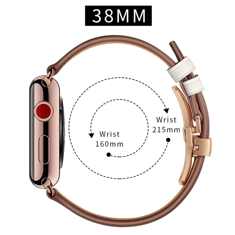 أحزمة ساعات بديلة من الجلد الطبيعي مع إبزيم فراشة ذهبي وردي لسلسلة Apple Watch 6 و SE و 5 و 4 مقاس 40مم / 3 و 2 و 1 مقاس 38مم، إبزيم ذهبي وردي لسلسلة Apple Watch 7 مقاس 41مم / 6 و SE و 5 و 4 مقاس 40مم / 3 و 2 و 1 مقاس 38مم
