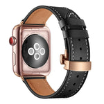 أحزمة ساعات بديلة من الجلد الطبيعي مع إبزيم فراشة ذهبي وردي لسلسلة Apple Watch 6 و SE و 5 و 4 مقاس 40مم / 3 و 2 و 1 مقاس 38مم، إبزيم ذهبي وردي لسلسلة Apple Watch 7 مقاس 41مم / 6 و SE و 5 و 4 مقاس 40مم / 3 و 2 و 1 مقاس 38مم