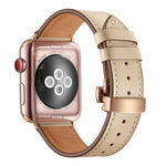 أحزمة ساعات بديلة من الجلد الطبيعي مع إبزيم فراشة ذهبي وردي لسلسلة Apple Watch 6 و SE و 5 و 4 مقاس 40مم / 3 و 2 و 1 مقاس 38مم، إبزيم ذهبي وردي لسلسلة Apple Watch 7 مقاس 41مم / 6 و SE و 5 و 4 مقاس 40مم / 3 و 2 و 1 مقاس 38مم