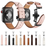 أحزمة ساعات بديلة من الجلد الطبيعي مع إبزيم فراشة ذهبي وردي لسلسلة Apple Watch 6 و SE و 5 و 4 مقاس 40مم / 3 و 2 و 1 مقاس 38مم، إبزيم ذهبي وردي لسلسلة Apple Watch 7 مقاس 41مم / 6 و SE و 5 و 4 مقاس 40مم / 3 و 2 و 1 مقاس 38مم